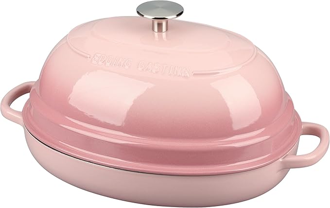 Enameled Oval Cast Iron Dutch Oven Pot with Lid, Bread Dutch Oven for Sourdough Bread Baking, 6QT, Pink