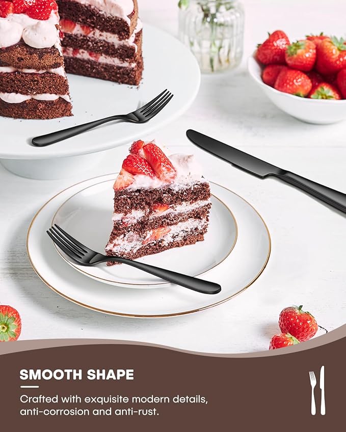 Black Silverware Set, Ollex 40PCS Black Flatware Set for 8 Include Knife Spoon Fork Set for Kitchen Tableware Eating Utensil Set, Stainless Steel Cutlery Set Mirror Polished, Dishwasher Safe