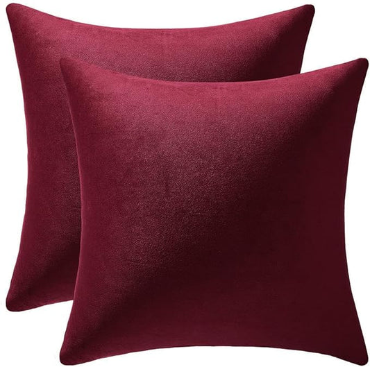 DEZENE Throw Pillow Covers 24x24 Burgundy: 2 Pack Cozy Soft Velvet Square Decorative Pillow Cases for Farmhouse Home Decor