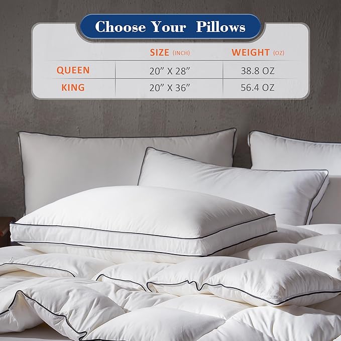 Decroom Goose Feather Down Fiber Pillows King Size Set of 2, Soft Pillows for Luxury Hotel Quality Gusseted Pillow 2 Pack, Bed Pillows for Sleeping, Breathable, Fluffy for Side, Back Sleepers