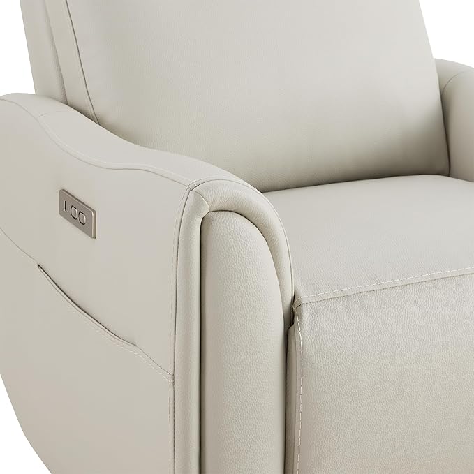 Watson & Whitely Power Recliner Chairs for Adults, Swivel Rocker Recliner Chair with Charging Ports for Living Room, Faux Leather RC011 (Cream)