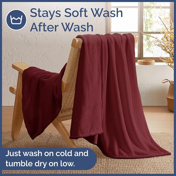 Ultra Soft Fleece Blanket Throw Size - Flannel Fleece Luxury Throw Blanket - Lightweight for Couch Bed Chair - Thick, Warm & Breathable - All Season Cozy Fuzzy Anti-Static Microplush Bedding, Burgundy