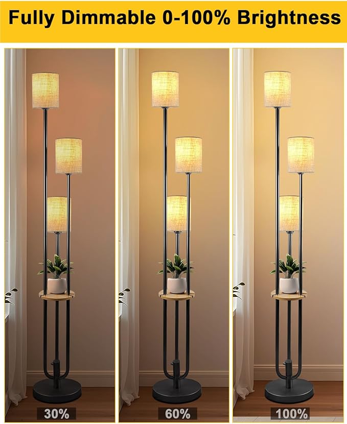 Lightdot 64Inch Floor Lamp with Table Dimmable Floor Lamp for Living Room 3000K Mid Century Modern Black Tall Standing Lamp with Shelf Candle Holder Style for Bedroom Corner(Bulbs Included)