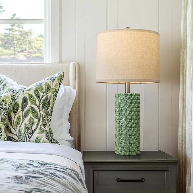 26" Tall Table Lamp for Living Room -Green Lamps Set of 2 Modern Ceramic Lamps for Night Stands, Bedside Lamp for End Tables, Nightstand Lamps for Bedroom