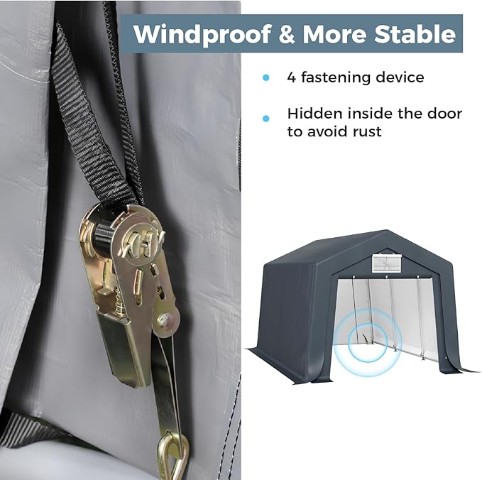 GREEN PARTY Storage Shelter Shed, 10x15 ft Portable Shed Outdoor Carport with Roll-up Zipper Door & Vents, Outdoor Storage Shed Portable Garage for Motorcycle, Bike, Waterproof & UV Protected, Gray