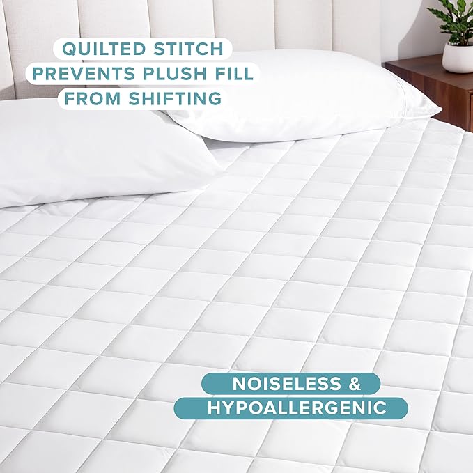 Bare Home Quilted Fitted Mattress Pad (Split Head Flex King) - Cooling Mattress Cover - Easily Washable - Elastic Fitted Mattress Cover - Stretch-to-Fit up to 15 Inches Deep (Split Head Flex King)