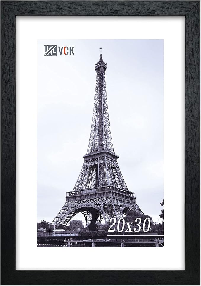 VCK 20x30 Poster Frame - Black, Textured Wood Picture Frames with Polished Plexiglass, Wall Gallery Display
