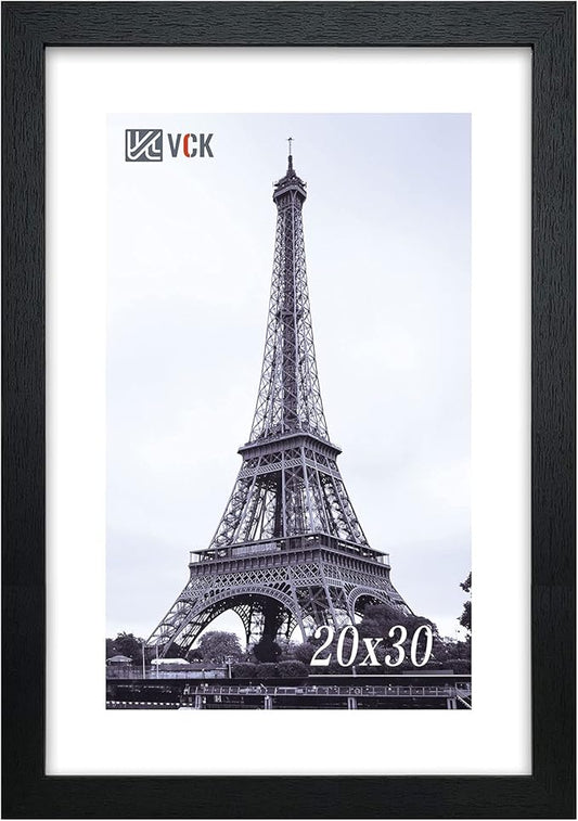 VCK 20x30 Poster Frame - Black, Textured Wood Picture Frames with Polished Plexiglass, Wall Gallery Display