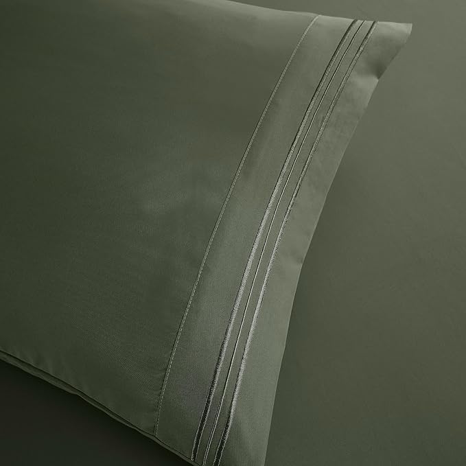 Clara Clark Bed Sheets, Premier 1800 Series Bed Sheet Set, Deep Pocket, Wrinkle, Fade, Stain Resistant, Luxury Soft Bedding Sheets & Pillowcases, King, Olive Green