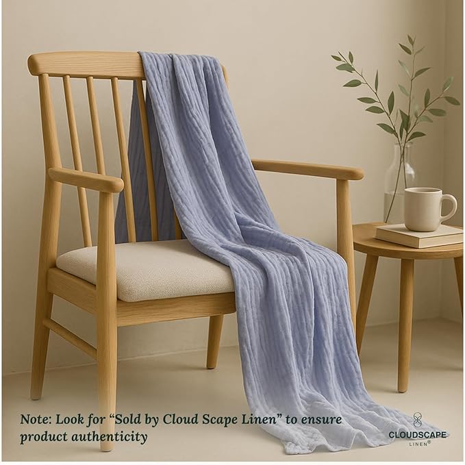 Extra Large 4 Layer Muslin Throw Blanket, 100% Cotton Blanket for Couch, Bed,Sofa, Home Decor,Pre-Washed Gauze, Best Summer Blanket, 50x70, Lavender Blue