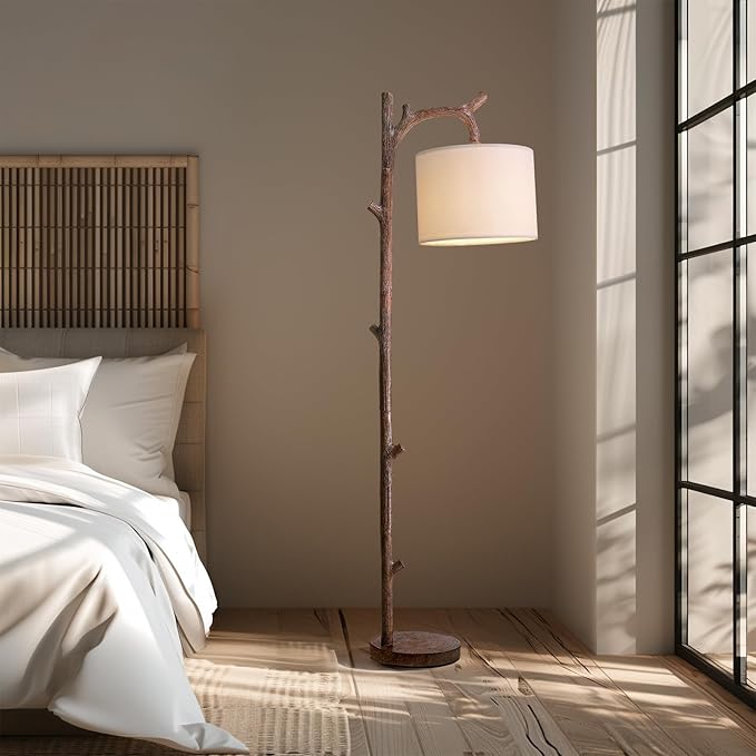 OYEARS Retro Farmhouse Floor Lamp for Living Room Rustic Standing Lamps Tree Trunk Deco Modern Country Vintage Wood Floor Lamp（Brown）