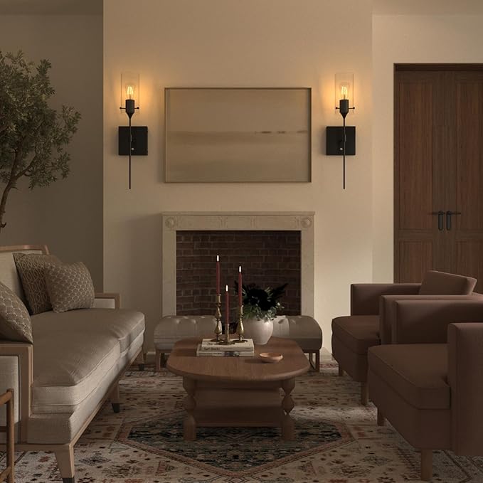 Dimmable Battery Operated Wall Sconce Set of 2, Rechargeable Wall Mount Light No Wiring, Easy Install Wireless Wall Lamp for Living Room Bedroom Hallway Farmhouse Indoor, Bulb Included