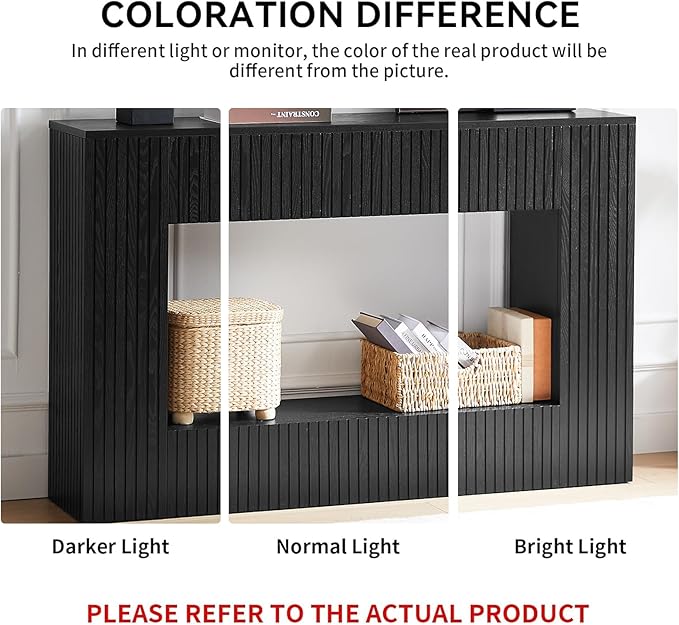 55.12" Wood Console Table for Entryway, Narrow Long Real Wood Fluted Design Sofa Tables Behind Couch Table Entryway Tables with 2-Tier Storage Shelves for Living Room, Hallway, Foyer, Black