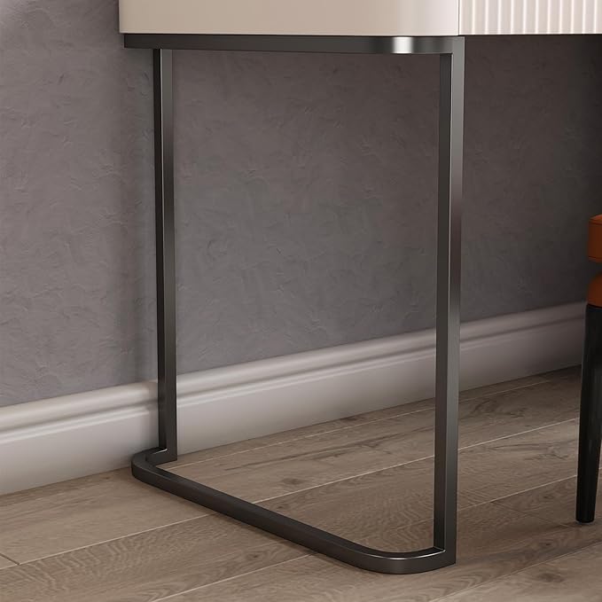 Larits Makeup Vanity, Very Easy to Assemble，Dressing Table Desk in one, Super Storage, with LED Light Vanity Mirror with ash Full Solid Wood upholstered Vanity Stool (Ivory White, 47 in)