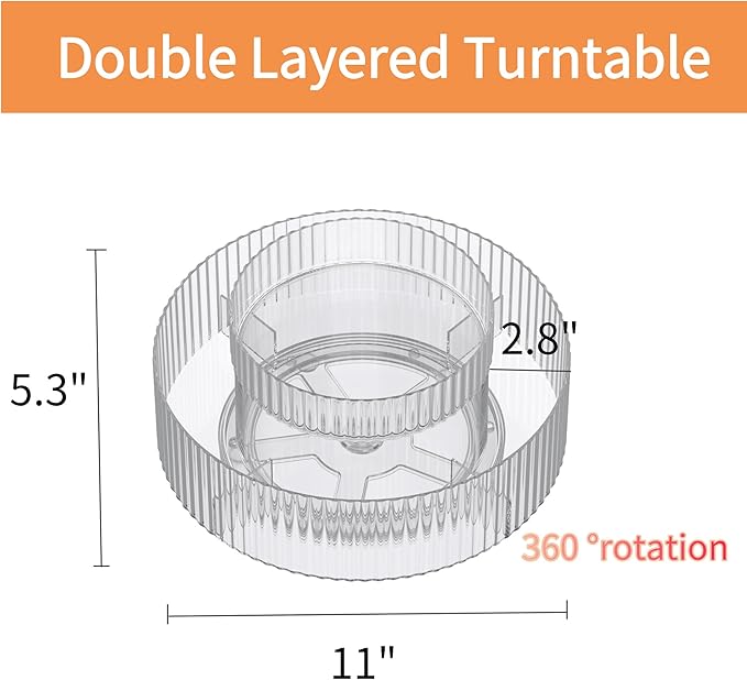 vacane Plastic Lazy Susan Organizer,2 Tier Rotating Storage Turntable for Cabinet Clear Spice Rack,Makeup Spinning Organizer,Countertop Organizer for Kitchen,Pantry,Bathroom,Office