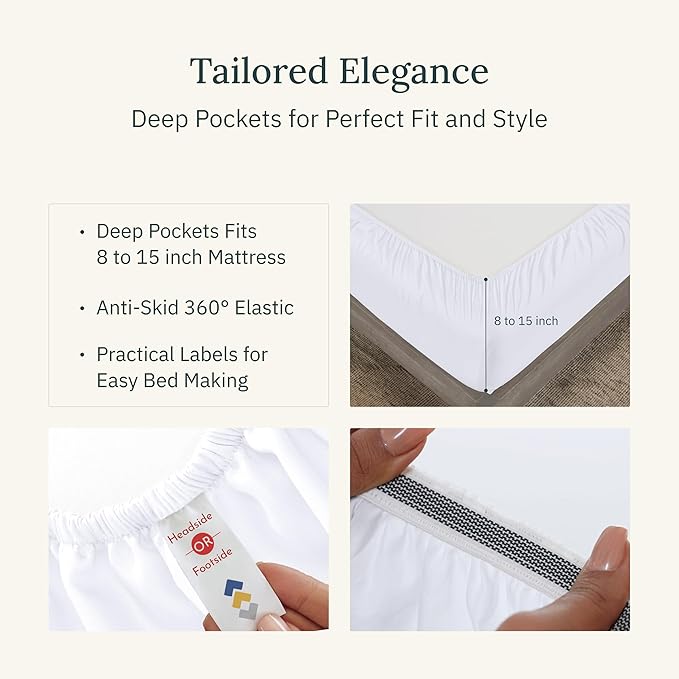 California Design Den Certified 100% Egyptian Cotton Bed Sheets Full, Deep Pocket Full Size Sheets Set, Sateen Cooling Sheets for Hot Sleepers, White Cotton Sheets Full