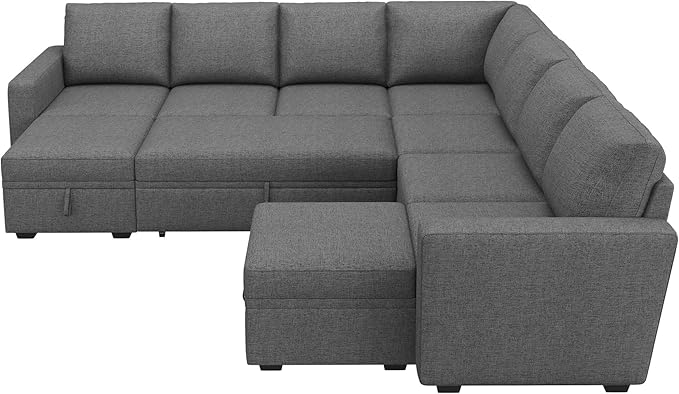 HONBAY Modular Sectional Sleeper Sofa with Pull Out Couch, Oversized U Shaped Sleeper Pull Out Bed with Storage Sectional Couches for Living Room - Dark Grey