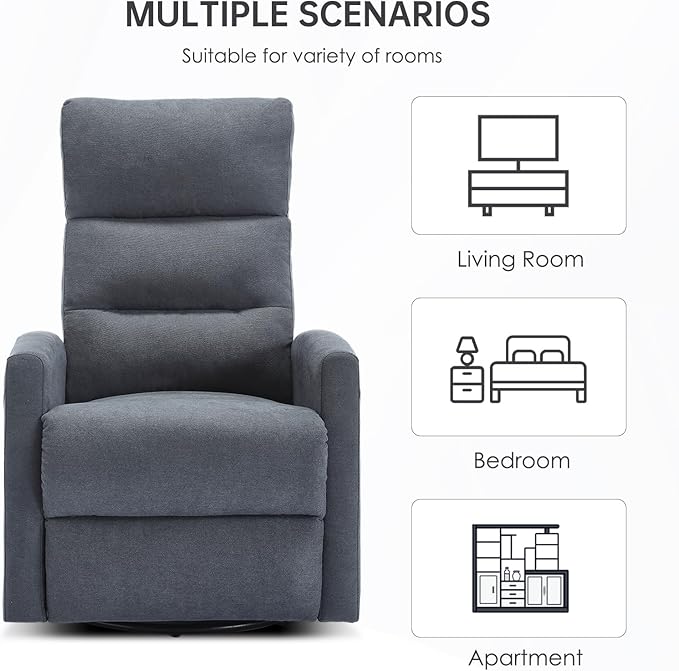 360° Swivel Rocker Recliner Chair for Small Spaces, Manual Reclining Chair for Adults, Rocking Glider for Nursery, Living Room, Bedroom, Fabric Dark Grey