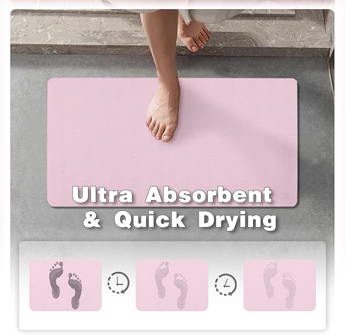 Pink Bath Mat, Bathroom Rugs Non Slip Washable Thin Absorbent Quick Dry Bath Mat Fits Under Door Bathroom Floor Mat Perfect for Bath, Shower, or Sink 24"x60" Pink