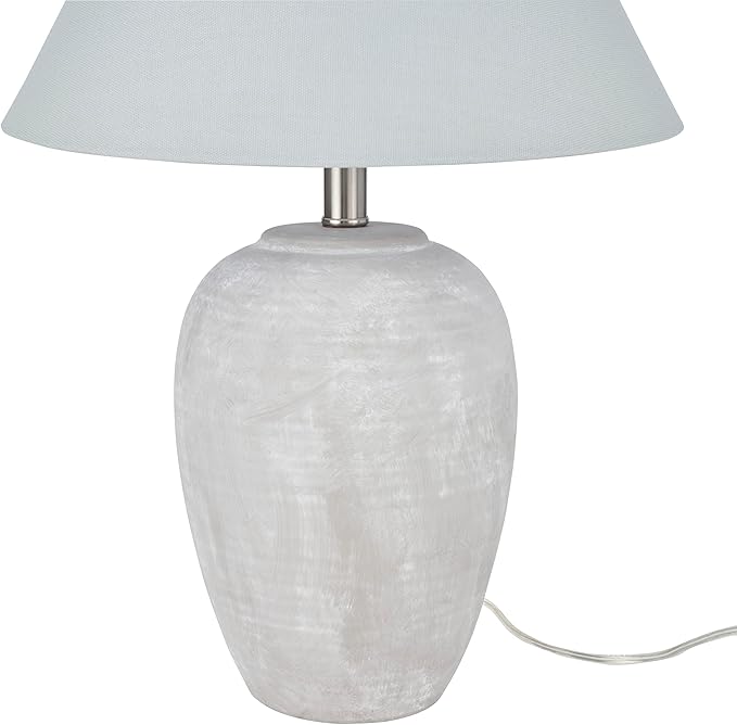 Nourison Home 23" Grey Vintage Distressed Ceramic Pot Table Lamp for Bedroom, Living Room, End Table, with Grey Conical Empire Shade