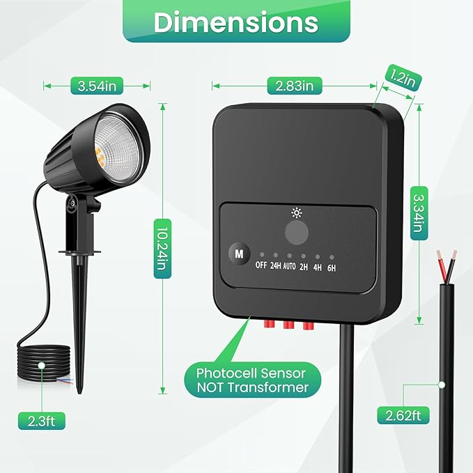 ZZXX Low Voltage Landscape Lighting 12W 1200LM Landscape Lights with Photocell Sensor, 2700K Super Warm White LED Spotlights Outdoor IP66 Waterproof AC/DC 12V-24V for Yard Garden Pathway Tree(10 Pack)