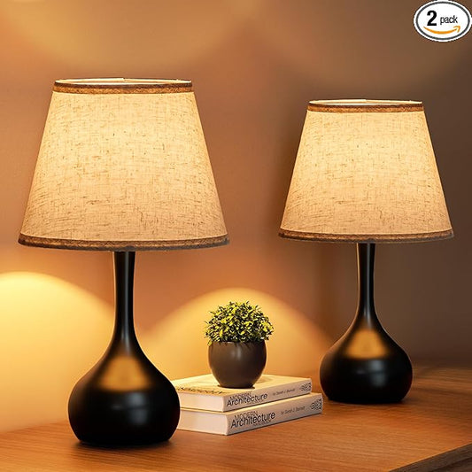 ONEWISH Touch Bedside Lamp Set of 2, Farmhouse 3-Way Dimmable Table Lamps for Nightstand with Fabric Shade, Desk Lamp for Reading, Bedroom, Livingroom, Office