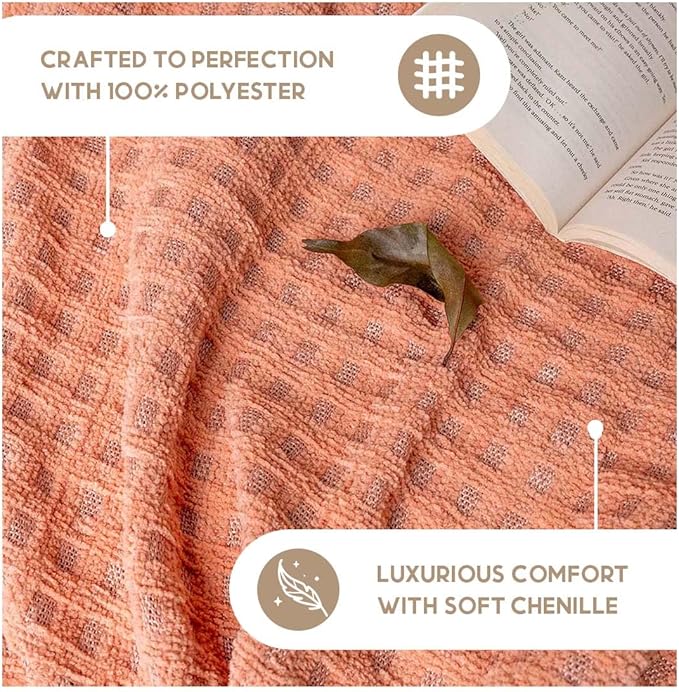 Folkulture Throw Blanket | (60 x 50) Chunky Knit Blanket for Bed, Couch | Boho Chenille White Thick Knitted Throw Blanket | Ultra Soft, Plush, Lightweight, Machine Wash, Giftable Throws