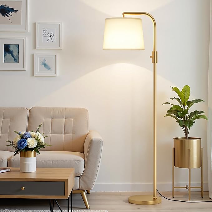 Ambimall Fully Dimmable Floor Lamp - Floor Lamps 9W LED Light Bulbs, Standing Lamps for Living Room, Modern Standing Light Tall Lamp for Bedroom (Gold and White)