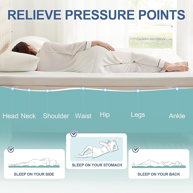 3 Inch Memory Foam Mattress Topper Twin, Memory Foam Pad with Removable & Washable Cover, Bed Topper for Back Pain, Non-Slip Ventilated Design, Twin Size