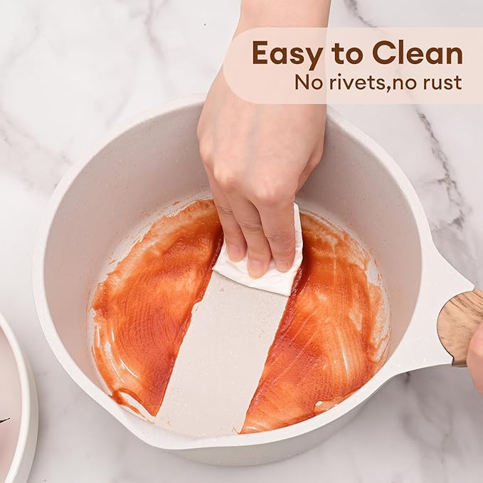 JEETEE 2.5 Quart Saucepan with Steamer Basket, Small Sauce Pot with Lid，Nonstick Coating with Pour Spout, Induction Compatible Cookware Sauce Pan for Cooking, PFOA/PFOS Free