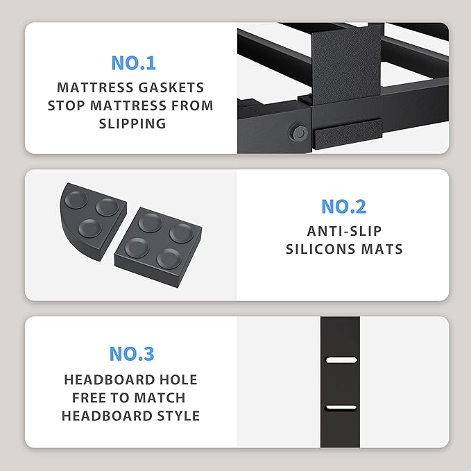 14 Inch Twin Size Bed Frame, 3500Lbs Heavy Duty Metal Platform with Round Corner Legs Mattress Slide Stopper, Steel Slat Support No Box Spring Needed, Noise Free, Non-Slip, Easy Assembly