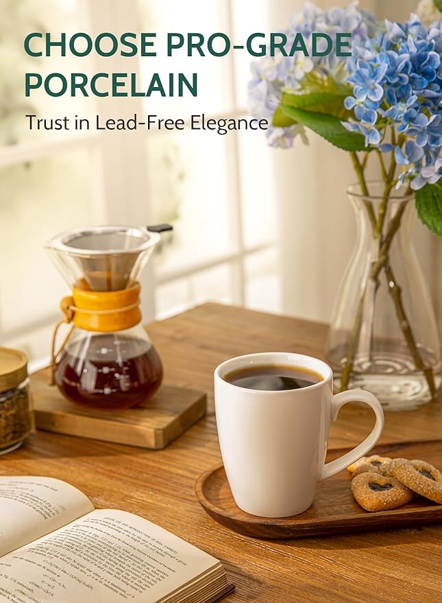 Sweese Porcelain Coffee Mugs - 16 Ounce (Top to the Rim) for Coffee, Latte, Tea, Cocoa, Set of 4, White