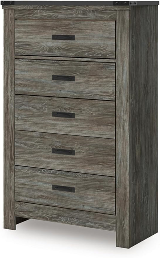 Signature Design by Ashley Frandern Vintage 5-Drawer Chest with Easy Glide and Safety Stop for Bedroom, Gray