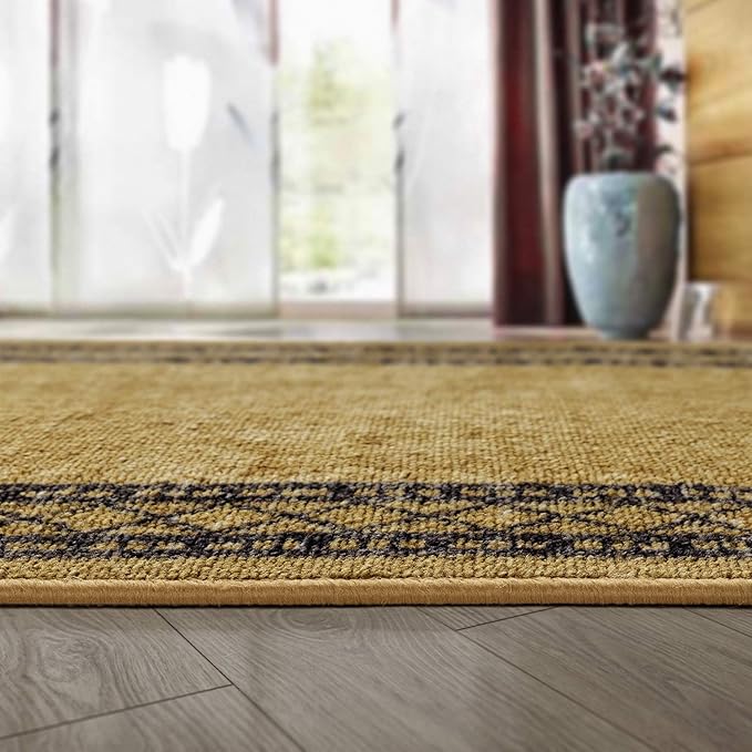 Antep Rugs Alfombras Modern Bordered 2x7 Non-Skid (Non-Slip) Low Profile Pile Rubber Backing Indoor Area Runner Rugs (Brown, 2' x 7')