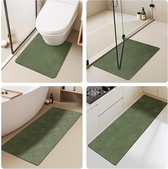 Bathroom Mat Quick Dry, Bathroom Rugs Non Slip Washable Thin Absorbent Bath Mat Fits Under Door Bathroom Floor Mat Perfect for Bath, Shower, or Sink 16"x24" Sage Green
