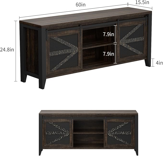 VFK 70 Inch TV Stand for TVs up to 70", Rustic Farmhouse Media Console with Sliding Barn Doors, 6 Drawers, Entertainment Center for Living Room