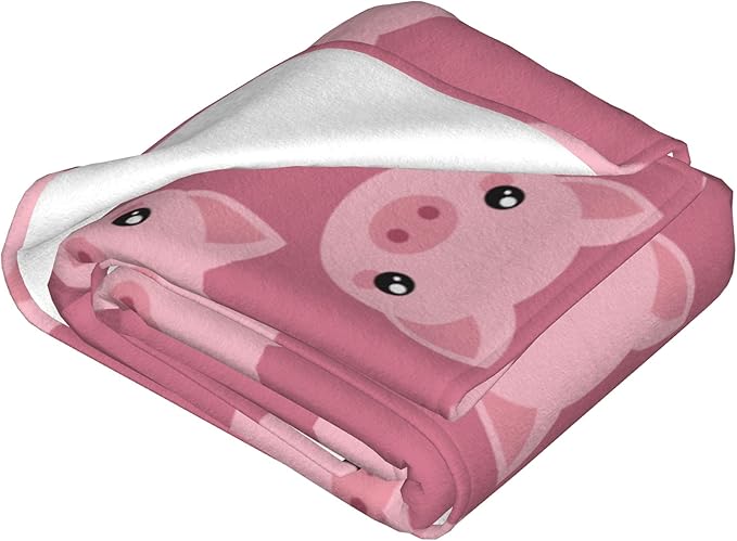 Flannel Fleece Throw Blanket, Cute Cartoon Pig Lightweight Throw Blanket, Travel Blanket Cozy Plush Warm Blankets with 18x18 Inch Pillowcase for Bedroom Living Rooms Sofa Beds Office 50x40 Inch