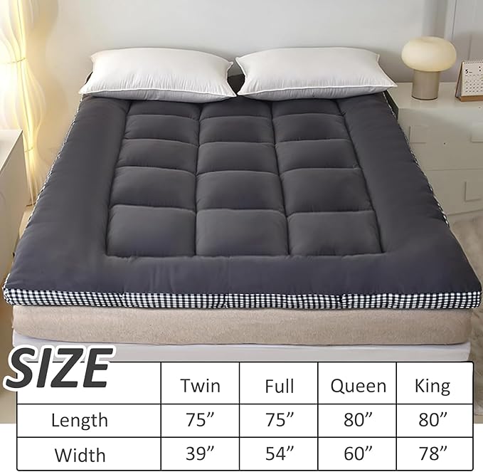 Thick Mattress Topper King Size - Non-Slip Mattress Pad Cover for Back Pain Breathable Folding Sleeping Pad Machine Washable Mattress Protector (78x80 inch,Black)