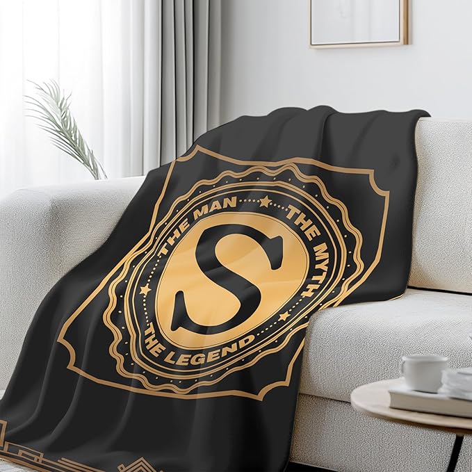 Happy Birthday Gifts for Men, Men Birthday Gifts for Dad Fathers Day, Blanket for Man, Throw Blanket for Him, Creative Gift for Dad, Grandpa and Uncle, Initial Letter S Blanket 50"x60"