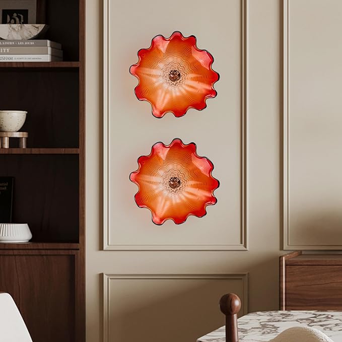Hand Blown Glass Wall Plates Decor, Modern Unique Glass Wall Art, Murano Blown Glass Wall Art with Transparent and Easy to Clean for Staircase, Living Room, Kitchen, Hallway