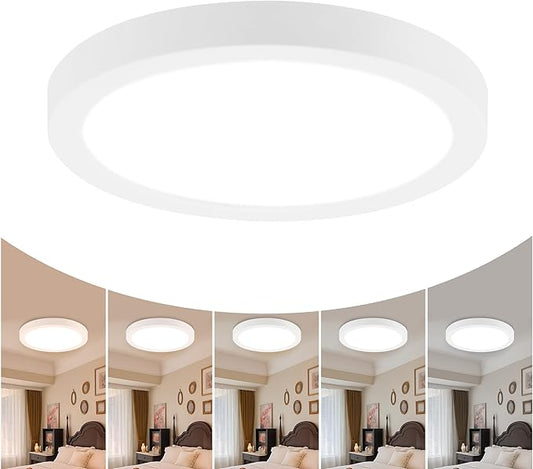 7 Inch Flush Mount Ceiling Light Fixture, 5CCT Adjustable LED Ceiling Light, Flicker-Free, Bedroom Ceiling Light, Dimmable Close to Ceiling Light – Ultra Thin, CRI90 – 1 Pack