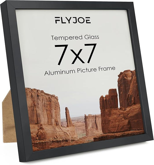 7x7 Metal Picture Frame - Black Aluminum Square Frames with Real Glass, Wall Mounting Horizontally or Vertically, Simple and Elegant Decor for Wall Gallery Poster Photo Frames, Black