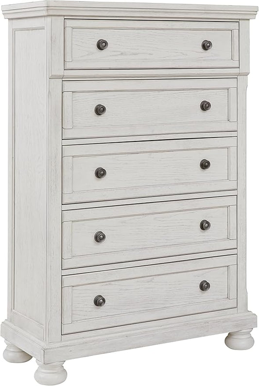 Signature Design by Ashley Robbinsdale Traditional 5 Drawer Chest, Antique White
