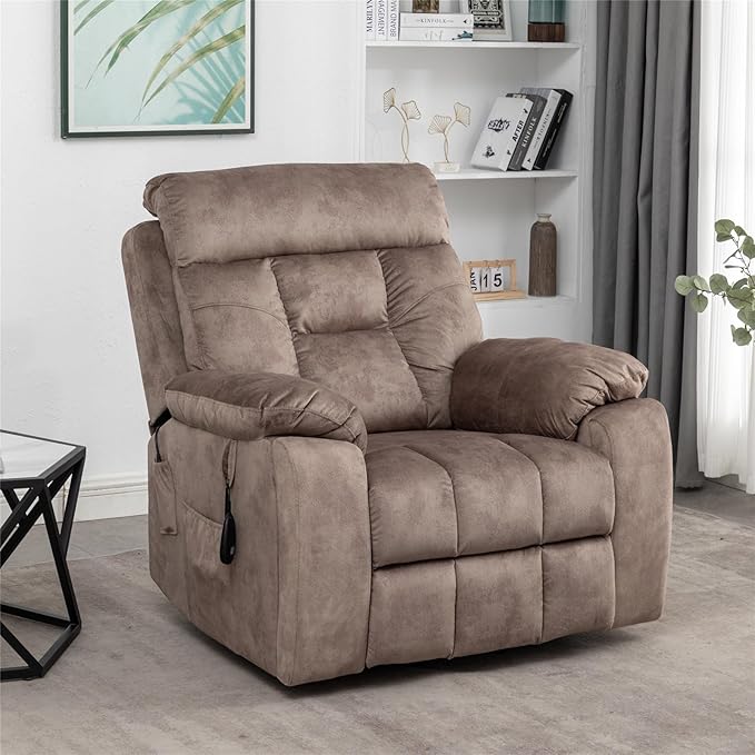 26in Extra Wide Recliner Chair for Big Man 400lbs, Oversized Power Lift Chair with Heat and Massage Hidden Cup Holder, Lift Recliner Chairs for Elderly Sleeping (Light Brown)
