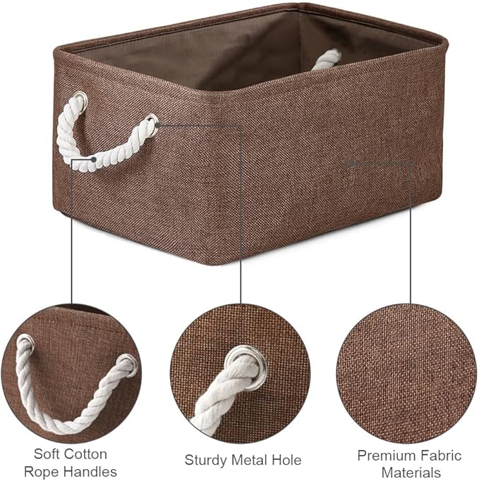 TheWarmHome Decorative Basket Rectangular Fabric Storage Bin Organizer Basket with Handles for Clothes Storage (Brown,Large-3Pack,15.7L*11.8W*8.3H)