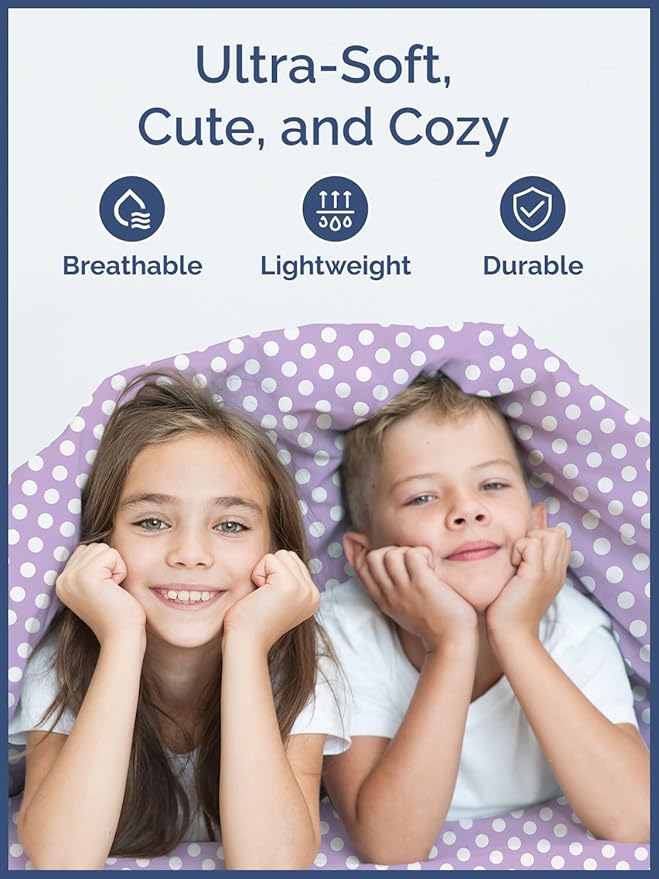 Kids Purple Dots Queen 4 Piece Sheet Set - Boys, Girls, Teens, Toddler - Easy Fit Deep Pockets - Breathable, Hotel Quality Sheets - Machine Washable - Wrinkle Free - Cute, Cozy, Soft - CGK Linens