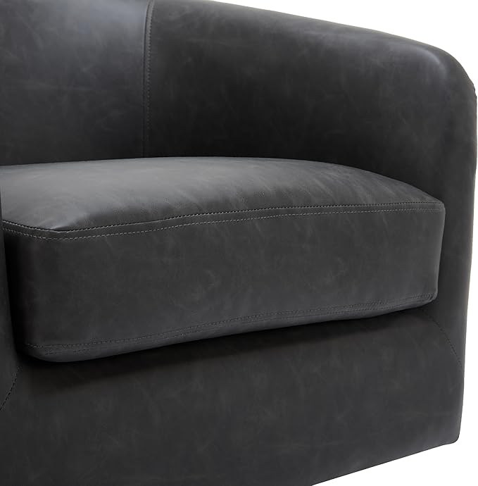 UIXE Faux Leather Swivel Accent Chair, Upholstered Barrel Chairs for Living Room, Small Club Chair Modern Single Sofa Bedroom Reading Seat - Black, Set of 4