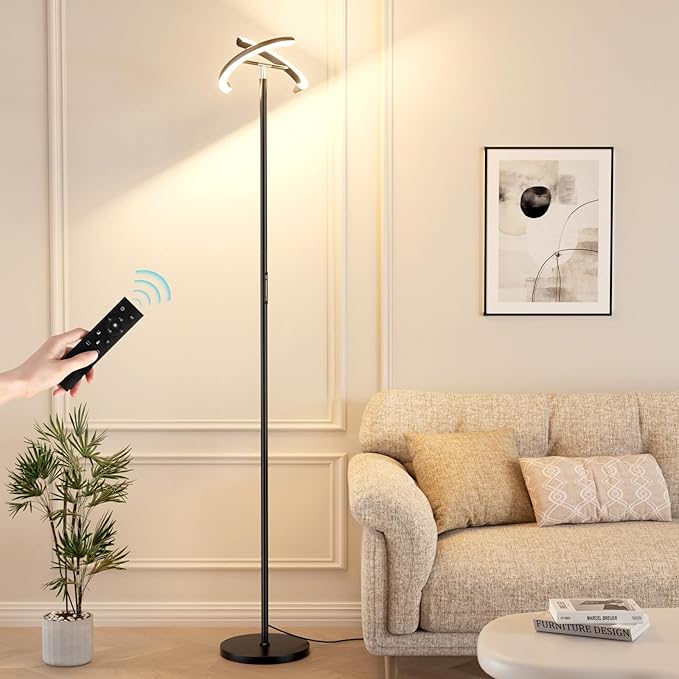 LED Floor Lamp - 70" Tall Modern Standing Lamp with 2 Rotatable Lights, Remote & Touch Control, 24W Bright Stepless Dimmable, Ideal for Living Room Bedroom Office(Black)