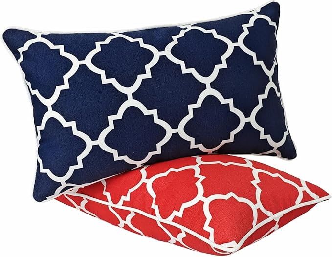 JMGBird 12×20 Inch Outdoor Lumbar Pillows Pack of 2 Colors Waterproof Throw Pillows with Insert Rectangular Decorative Garden Cushion for Home Furniture Patio Coach Sofa