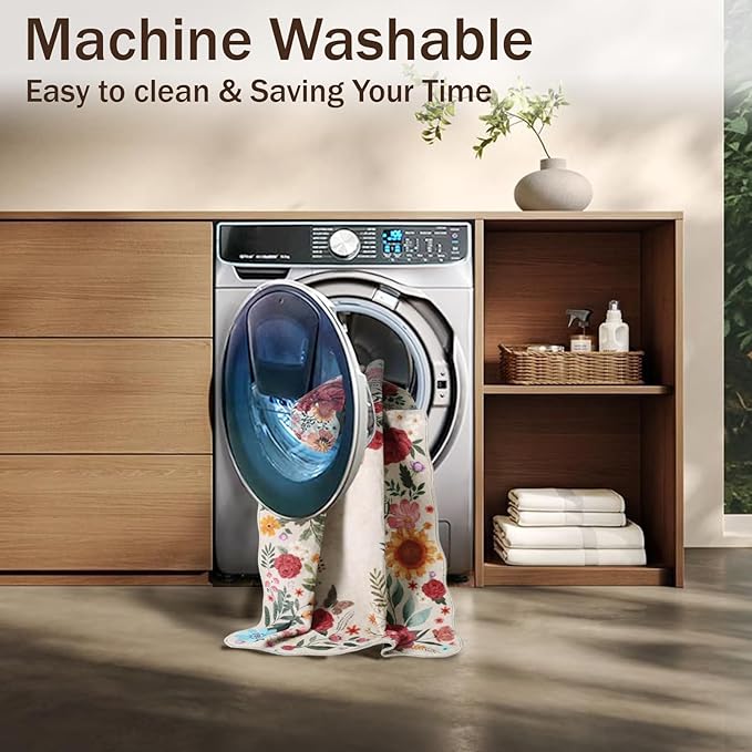 Washable Floral Area Rugs for Living Room, 5'x7' Beige Soft Non-Slip Bedroom Rug Stain Resistant Lightweight Boho Vintage Low-Pile Throw for Dining Room Office